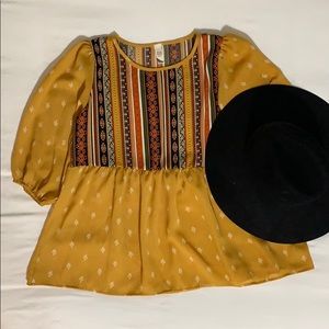 Mustard Pattern Mixed Peplum Top